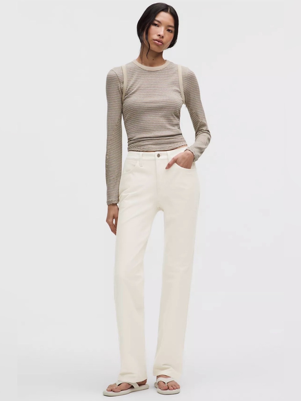 Lululemon EasyFive Mid-Rise Pant – Bone / Light Ivory (Size 28)